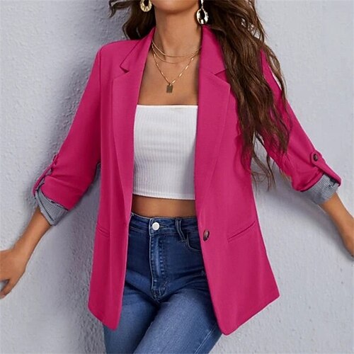 Women's Blazer Windproof Warm Outdoor Work Office / Career Street with Pockets Buttoned Front Lapel Elegant Comfortable Solid Color Regular Fit Outerwear 3/4 Length Sleeve Winter Fall Blue Fuchsia S
Women's Blazer Windproof Warm Outdoor Work Office / Career Street with Pockets Buttoned Front Lapel Elegant Comfortable Solid Color Regular Fit Outerwear 3/4 Length Sleeve Winter Fall Blue Fuchsia S