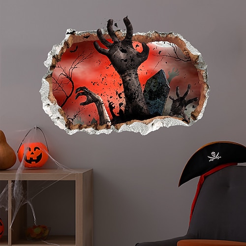 

3D / Halloween Creepy Palm Tombstone Crow Gead Tree Wall Stickers Bedroom / Living Room Removable / Pre-pasted PVC Home Decoration Wall Decal 1pc