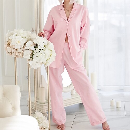 Women's Loungewear Sets 2 Pieces Pure Color Simple Comfort Home Daily Cotton Lapel Long Sleeve Pant Button Pocket Winter Fall Pink
Women's Loungewear Sets 2 Pieces Pure Color Simple Comfort Home Daily Cotton Lapel Long Sleeve Pant Button Pocket Winter Fall Pink