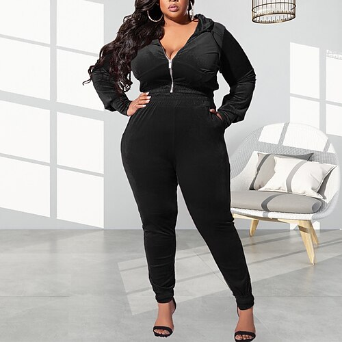 Women's Plus Size Tops Plus Size Set Plain Zipper Long Sleeve Hooded Streetwear Daily Vacation Polyester Fall Spring Green Black / Velvet
Women's Plus Size Tops Plus Size Set Plain Zipper Long Sleeve Hooded Streetwear Daily Vacation Polyester Fall Spring Green Black / Velvet