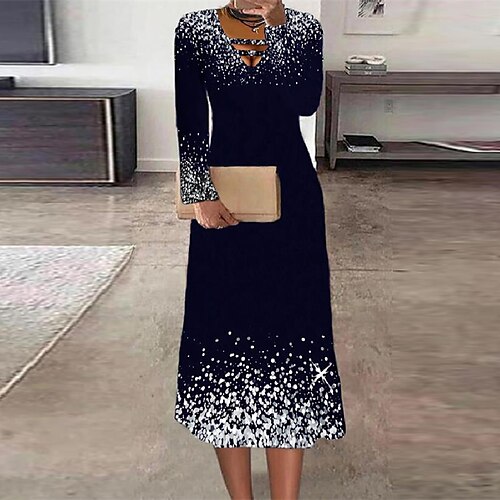 Women's Midi Dress Navy Blue Long Sleeve Polka Dot Print Winter Fall V Neck Mature Winter Dress Weekend Fall Dress Loose Fit 2022 S M L XL XXL
Women's Midi Dress Navy Blue Long Sleeve Polka Dot Print Winter Fall V Neck Mature Winter Dress Weekend Fall Dress Loose Fit 2022 S M L XL XXL