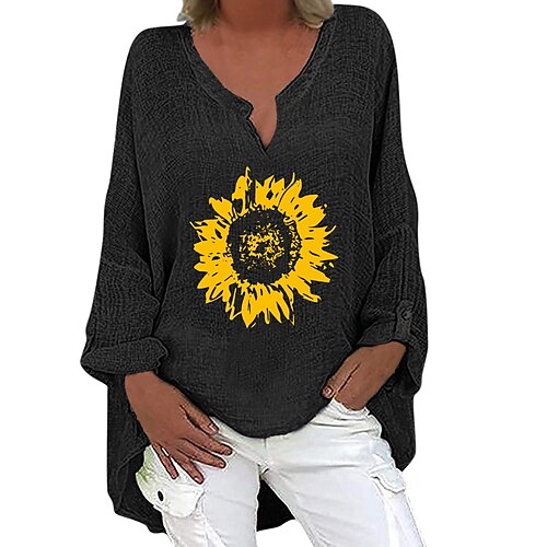 Women's Blouse Shirt Blue Navy Blue Black Sunflower Print Long Sleeve Holiday Weekend Streetwear Casual V Neck Long Loose Fit Floral S / 3D Print
Women's Blouse Shirt Blue Navy Blue Black Sunflower Print Long Sleeve Holiday Weekend Streetwear Casual V Neck Long Loose Fit Floral S / 3D Print