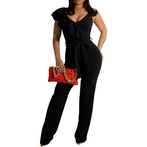 Women's Jumpsuit Ruffle Backless Solid Color V Neck Streetwear Street Daily Regular Fit Sleeveless Green Blue Black S M L Spring
Women's Jumpsuit Ruffle Backless Solid Color V Neck Streetwear Street Daily Regular Fit Sleeveless Green Blue Black S M L Spring