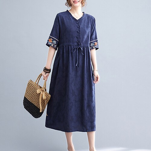 Women's Linen Dress A Line Dress Midi Dress Green White Blue Purple Orange Navy Blue Half Sleeve Pure Color Embroidered With Belt Button Fall Winter V Neck Casual Fashion Loose 2022 M L XL XXL
Women's Linen Dress A Line Dress Midi Dress Green White Blue Purple Orange Navy Blue Half Sleeve Pure Color Embroidered With Belt Button Fall Winter V Neck Casual Fashion Loose 2022 M L XL XXL