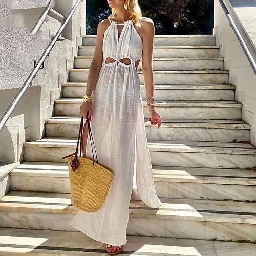 Women's Swing Dress Maxi long Dress White Sleeveless Pure Color Backless Split Hollow Out Spring Summer Halter Neck Vacation Modern 2022 S M L XL XXL 3XL
Women's Swing Dress Maxi long Dress White Sleeveless Pure Color Backless Split Hollow Out Spring Summer Halter Neck Vacation Modern 2022 S M L XL XXL 3XL