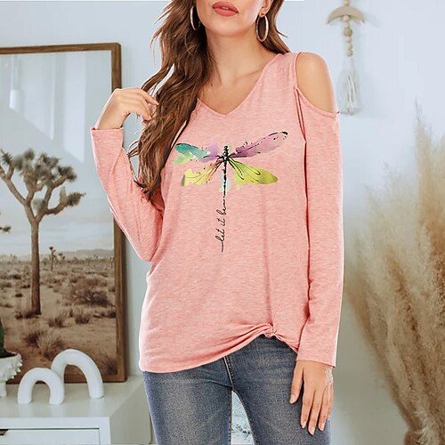 Women's T shirt Tee Blue Pink Red Graphic Cut Out Print Long Sleeve Casual Weekend Basic V Neck Regular Painting S
Women's T shirt Tee Blue Pink Red Graphic Cut Out Print Long Sleeve Casual Weekend Basic V Neck Regular Painting S