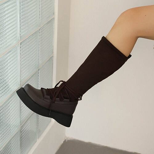 Women's Boots Mid Calf Boots Lace-up Flat Heel Round Toe Casual Party Daily PU Leather Elastic Fabric Lace-up Fall Spring Solid Colored Black Brown
Women's Boots Mid Calf Boots Lace-up Flat Heel Round Toe Casual Party Daily PU Leather Elastic Fabric Lace-up Fall Spring Solid Colored Black Brown