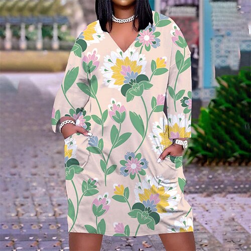 Women's Plus Size Casual Dress Floral V Neck Print Long Sleeve Fall Spring Casual Midi Dress Daily Holiday Dress / T Shirt Dress Tee Dress / Loose Fit
Women's Plus Size Casual Dress Floral V Neck Print Long Sleeve Fall Spring Casual Midi Dress Daily Holiday Dress / T Shirt Dress Tee Dress / Loose Fit