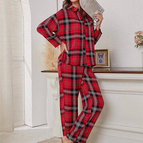 Women's ChristmasPjs Pajamas Sets 2 Pieces Grid / Plaid Fashion Comfort Home Bed Lapel Long Sleeve Shirt Pant Winter Fall Red black
Women's ChristmasPjs Pajamas Sets 2 Pieces Grid / Plaid Fashion Comfort Home Bed Lapel Long Sleeve Shirt Pant Winter Fall Red black