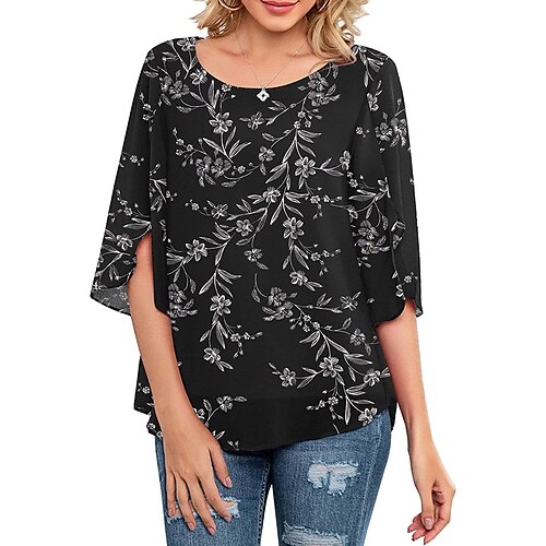 Women's Blouse Shirt Yellow Wine Silver Floral Polka Dot Print 3/4 Length Sleeve Holiday Weekend Streetwear Casual Round Neck Regular Floral S / 3D Print
Women's Blouse Shirt Yellow Wine Silver Floral Polka Dot Print 3/4 Length Sleeve Holiday Weekend Streetwear Casual Round Neck Regular Floral S / 3D Print