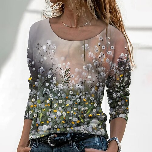 Women's T shirt Tee Floral Casual Holiday Weekend Floral Painting T shirt Tee Long Sleeve Print Round Neck Basic Gray S / 3D Print
Women's T shirt Tee Floral Casual Holiday Weekend Floral Painting T shirt Tee Long Sleeve Print Round Neck Basic Gray S / 3D Print