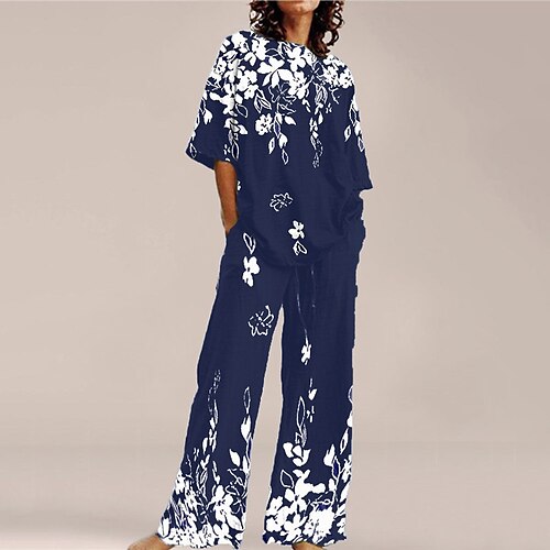 Women's Loungewear Sets Nighty 2 Pieces Flower Fashion Comfort Home Street Cotton Spandex Jersey Crew Neck Short Sleeve T shirt Tee Pant Spring Summer Blue
Women's Loungewear Sets Nighty 2 Pieces Flower Fashion Comfort Home Street Cotton Spandex Jersey Crew Neck Short Sleeve T shirt Tee Pant Spring Summer Blue
