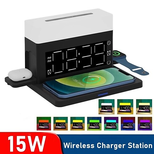 Multifunktions-Wireless-Ladegerät, Wecker, Uhr, Telefon, 15 W, Schnellladeuhr, Nachtlicht, 6-in-1
Multifunktions-Wireless-Ladegerät, Wecker, Uhr, Telefon, 15 W, Schnellladeuhr, Nachtlicht, 6-in-1