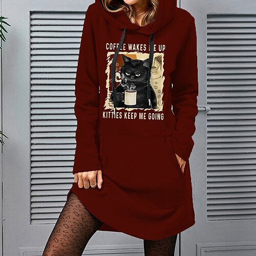 Women's Shift Dress Short Mini Dress Green Wine Long Sleeve Print Cat Letter Pocket Print Fall Winter Hooded Casual 2022 S M L XL XXL 3XL
Women's Shift Dress Short Mini Dress Green Wine Long Sleeve Print Cat Letter Pocket Print Fall Winter Hooded Casual 2022 S M L XL XXL 3XL
