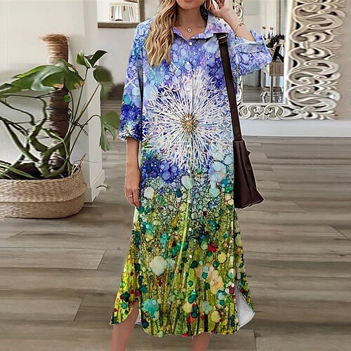 Women's Shift Dress Midi Dress Blue Purple Yellow 3/4 Length Sleeve Floral Button Print Fall Winter Shirt Collar Casual Fashion 2022 S M L XL XXL 3XL
Women's Shift Dress Midi Dress Blue Purple Yellow 3/4 Length Sleeve Floral Button Print Fall Winter Shirt Collar Casual Fashion 2022 S M L XL XXL 3XL