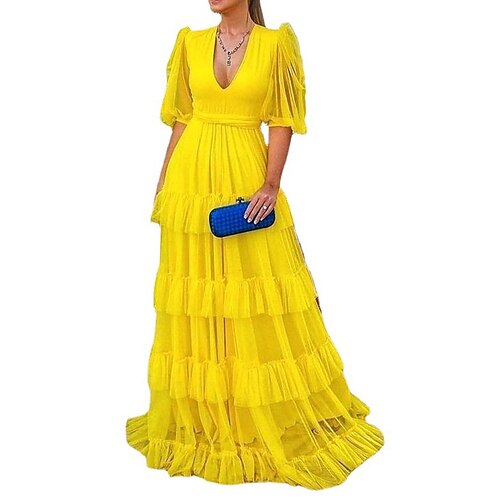 Women's Swing Dress Party Dress Maxi long Dress Yellow Short Sleeve Pure Color Ruched Mesh Fall Winter V Neck Party Stylish Party 2022 S M L XL XXL 3XL
Women's Swing Dress Party Dress Maxi long Dress Yellow Short Sleeve Pure Color Ruched Mesh Fall Winter V Neck Party Stylish Party 2022 S M L XL XXL 3XL