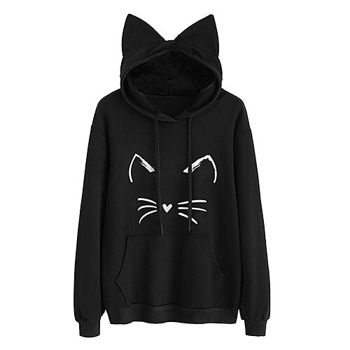 Dame Pullover-hættetrøje bluse Aktiv Gade Frontlomme Kat øre Trykt mønster Sort Rød Tegneserie Kat Daglig Hætte Langærmet
Dame Pullover-hættetrøje bluse Aktiv Gade Frontlomme Kat øre Trykt mønster Sort Rød Tegneserie Kat Daglig Hætte Langærmet