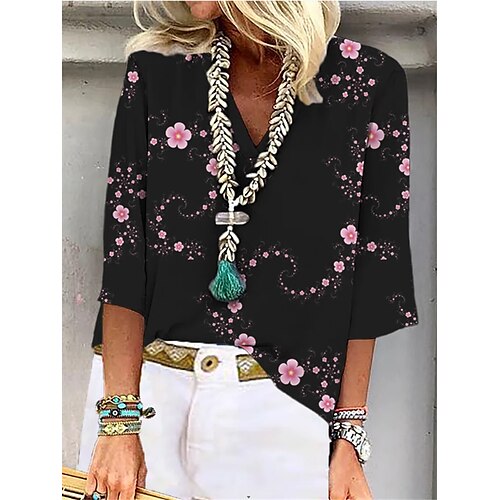 Women's Blouse Flower Casual Daily Holiday Floral Blouse Shirt 3/4 Length Sleeve Patchwork Print V Neck Bohemian Style Casual Black S / 3D Print
Women's Blouse Flower Casual Daily Holiday Floral Blouse Shirt 3/4 Length Sleeve Patchwork Print V Neck Bohemian Style Casual Black S / 3D Print