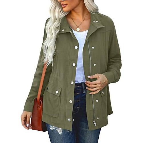 Women's Casual Jacket Outdoor Street Daily Fall Winter Regular Coat Regular Fit Windproof Warm Stylish Casual Daily Street Style Jacket Long Sleeve non-printing Solid Color Zipper Button Black Army
Women's Casual Jacket Outdoor Street Daily Fall Winter Regular Coat Regular Fit Windproof Warm Stylish Casual Daily Street Style Jacket Long Sleeve non-printing Solid Color Zipper Button Black Army