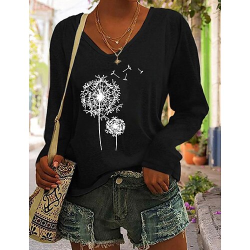 Women's T shirt Tee Green Blue Gray Dandelion Print Long Sleeve Sports Weekend Basic V Neck Regular Cotton Floral Painting S
Women's T shirt Tee Green Blue Gray Dandelion Print Long Sleeve Sports Weekend Basic V Neck Regular Cotton Floral Painting S
