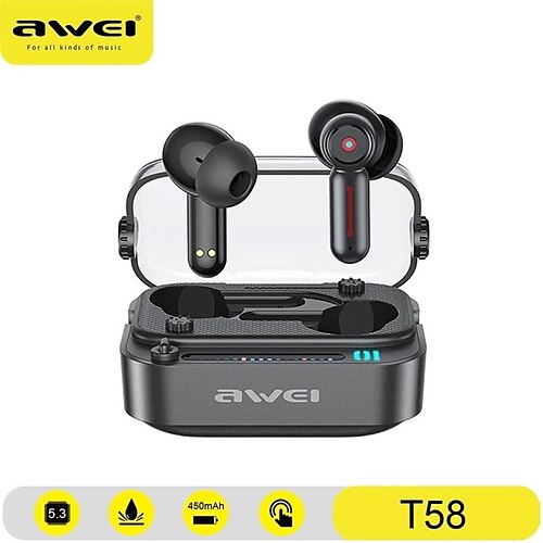 Awei T58 V5.3 LED Battery Display True Wireless Stereo Earbuds HiFi Sound No Delay DNS Clear Call Waterproof IPX6 Lightweight Earbuds Type-c Charge for Phones
Awei T58 V5.3 LED Battery Display True Wireless Stereo Earbuds HiFi Sound No Delay DNS Clear Call Waterproof IPX6 Lightweight Earbuds Type-c Charge for Phones