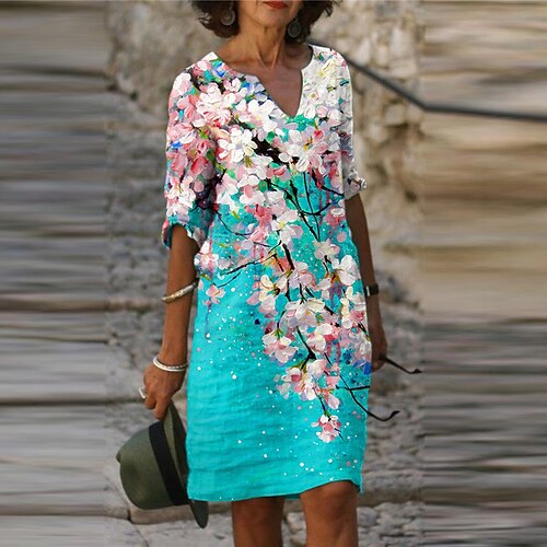 Women's Casual Dress Shift Dress Knee Length Dress Green Blue Half Sleeve Floral Print Fall Spring V Neck Elegant Casual 2022 S M L XL XXL 3XL
Women's Casual Dress Shift Dress Knee Length Dress Green Blue Half Sleeve Floral Print Fall Spring V Neck Elegant Casual 2022 S M L XL XXL 3XL