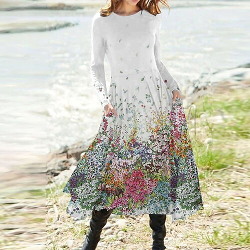 Women's A Line Dress Midi Dress White Long Sleeve Floral Pocket Print Fall Winter Round Neck Casual Vacation 2022 S M L XL XXL 3XL
Women's A Line Dress Midi Dress White Long Sleeve Floral Pocket Print Fall Winter Round Neck Casual Vacation 2022 S M L XL XXL 3XL