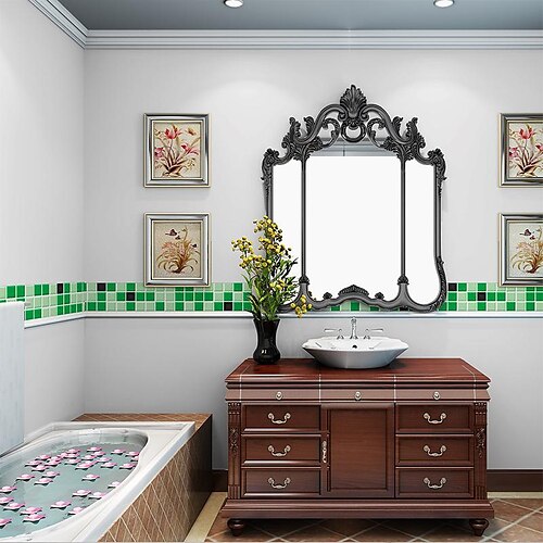 

Mosaic Wallpaper Border Kitchen Oil-proof Waistline Stickers for Bathroom waterproof PVC Self-adhesive