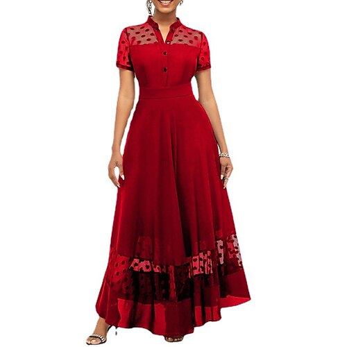Women's A Line Dress Maxi long Dress Black Wine Short Sleeve Pure Color Mesh Patchwork Button Fall Spring V Neck Party Stylish 2022 S M L XL XXL / Party Dress
Women's A Line Dress Maxi long Dress Black Wine Short Sleeve Pure Color Mesh Patchwork Button Fall Spring V Neck Party Stylish 2022 S M L XL XXL / Party Dress