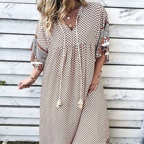 Women's Swing Dress Maxi long Dress Khaki Half Sleeve Floral Polka Dot Print Fall Spring V Neck Casual 2022 S M L XL XXL
Women's Swing Dress Maxi long Dress Khaki Half Sleeve Floral Polka Dot Print Fall Spring V Neck Casual 2022 S M L XL XXL