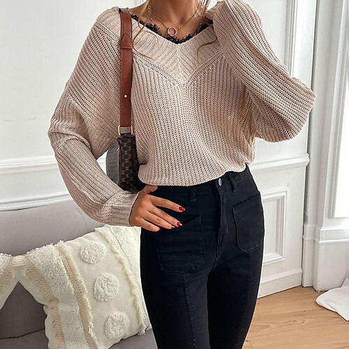Women's Pullover Sweater Jumper Crochet Knit Knitted Patchwork Pure Color V Neck Stylish Casual Daily Going out Fall Winter Black Khaki S M L / Long Sleeve
Women's Pullover Sweater Jumper Crochet Knit Knitted Patchwork Pure Color V Neck Stylish Casual Daily Going out Fall Winter Black Khaki S M L / Long Sleeve