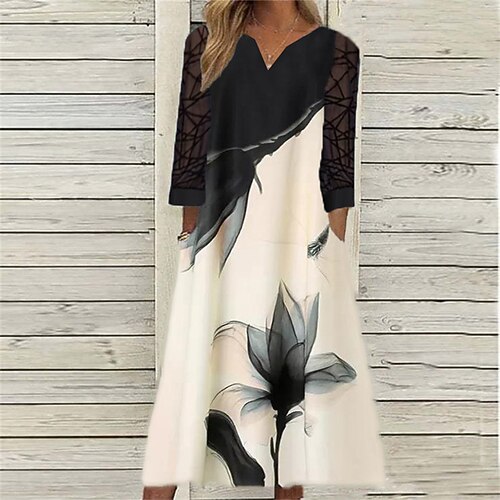 Women's Swing Dress Maxi long Dress White Black 3/4 Length Sleeve Floral Lace Button Print Fall Winter V Neck Stylish Casual Loose 2022 S M L XL XXL
Women's Swing Dress Maxi long Dress White Black 3/4 Length Sleeve Floral Lace Button Print Fall Winter V Neck Stylish Casual Loose 2022 S M L XL XXL