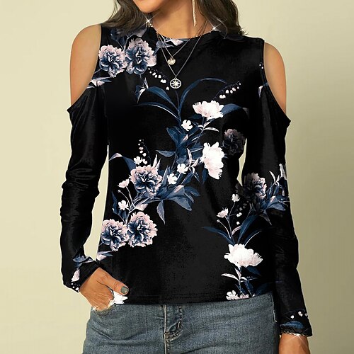 Women's T shirt Tee Floral Casual Holiday Weekend Floral Painting T shirt Tee Long Sleeve Cut Out Print Round Neck Basic Black S / 3D Print
Women's T shirt Tee Floral Casual Holiday Weekend Floral Painting T shirt Tee Long Sleeve Cut Out Print Round Neck Basic Black S / 3D Print