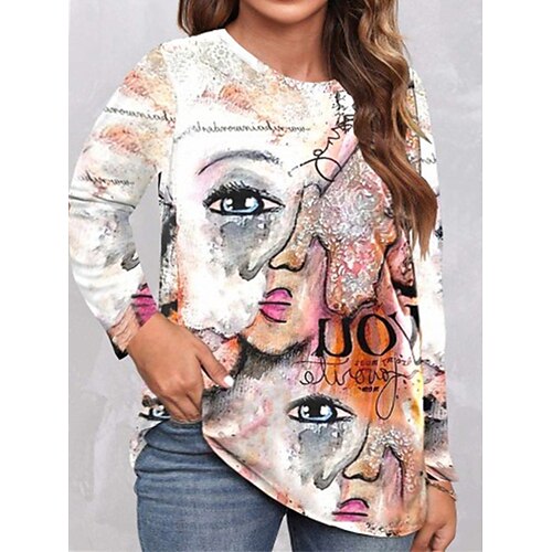 Women's Plus Size Tops T shirt Tee Portrait Print Long Sleeve Crewneck Streetwear Daily Vacation Polyester Fall Spring White
Women's Plus Size Tops T shirt Tee Portrait Print Long Sleeve Crewneck Streetwear Daily Vacation Polyester Fall Spring White