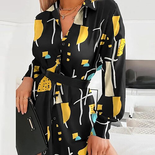 Women's Shirt Dress Short Mini Dress Black Long Sleeve Geometric Ruched Lace up Fall Winter Shirt Collar Fashion Modern Lantern Sleeve 2022 S M L XL XXL 3XL
Women's Shirt Dress Short Mini Dress Black Long Sleeve Geometric Ruched Lace up Fall Winter Shirt Collar Fashion Modern Lantern Sleeve 2022 S M L XL XXL 3XL