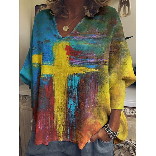 Women's Blouse Shirt Yellow cross WZWW33860 Tie Dye Print Long Sleeve Holiday Weekend Streetwear Casual V Neck Regular S / 3D Print
Women's Blouse Shirt Yellow cross WZWW33860 Tie Dye Print Long Sleeve Holiday Weekend Streetwear Casual V Neck Regular S / 3D Print