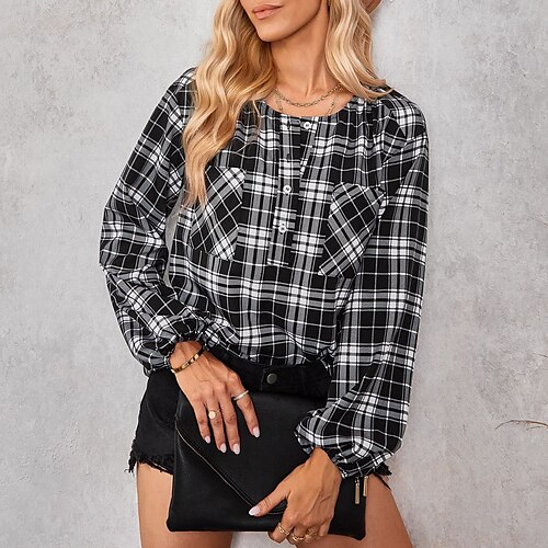 Women's Blouse Shirt Red White Black Plaid Button Pocket Long Sleeve Daily Weekend Streetwear Casual Round Neck Regular Lantern Sleeve S / 3D Print / Print
Women's Blouse Shirt Red White Black Plaid Button Pocket Long Sleeve Daily Weekend Streetwear Casual Round Neck Regular Lantern Sleeve S / 3D Print / Print