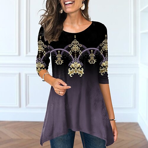 Women's T shirt Tee Graphic Casual Weekend Painting T shirt Tee Long Sleeve Flowing tunic Print Round Neck Basic Green Blue Purple S / 3D Print
Women's T shirt Tee Graphic Casual Weekend Painting T shirt Tee Long Sleeve Flowing tunic Print Round Neck Basic Green Blue Purple S / 3D Print