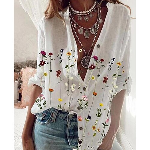Women's Blouse Shirt Green Blue Pink Floral Button Print Long Sleeve Holiday Weekend Streetwear Casual V Neck Regular Floral S / 3D Print
Women's Blouse Shirt Green Blue Pink Floral Button Print Long Sleeve Holiday Weekend Streetwear Casual V Neck Regular Floral S / 3D Print