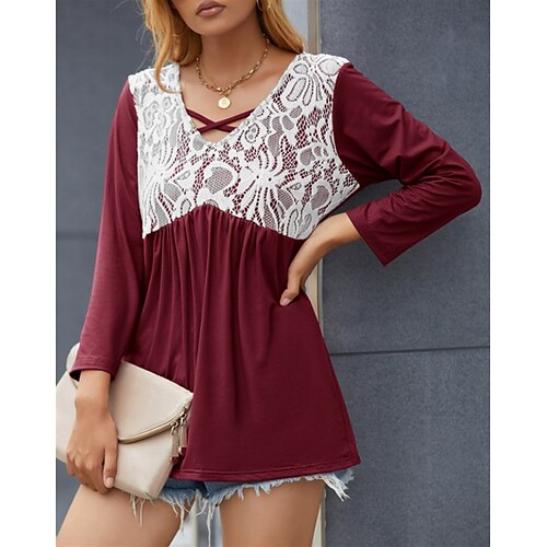 Women's Blouse Color Block Daily Weekend Blouse Shirt 3/4 Length Sleeve Lace Patchwork V Neck Casual Blue Gray Purple S
Women's Blouse Color Block Daily Weekend Blouse Shirt 3/4 Length Sleeve Lace Patchwork V Neck Casual Blue Gray Purple S