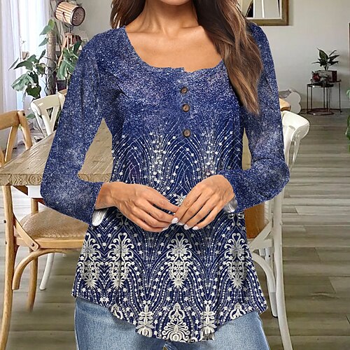 Women's T shirt Tee Graphic Casual Weekend Painting T shirt Tee Long Sleeve Flowing tunic Button Print U Neck Basic Blue S / 3D Print
Women's T shirt Tee Graphic Casual Weekend Painting T shirt Tee Long Sleeve Flowing tunic Button Print U Neck Basic Blue S / 3D Print