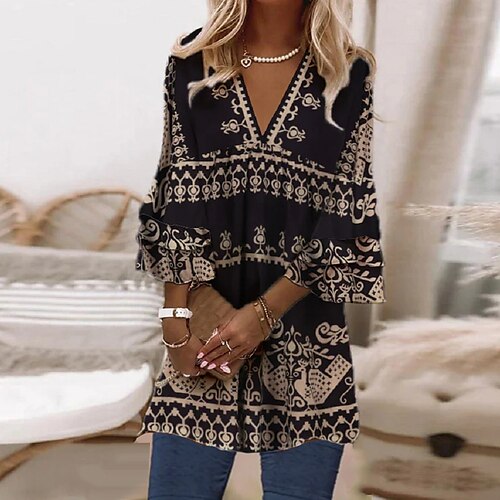 Women's Shirt Graphic Daily Weekend Shirt Long Sleeve Ruffle Cut Out Print V Neck Casual Streetwear Black S / 3D Print
Women's Shirt Graphic Daily Weekend Shirt Long Sleeve Ruffle Cut Out Print V Neck Casual Streetwear Black S / 3D Print