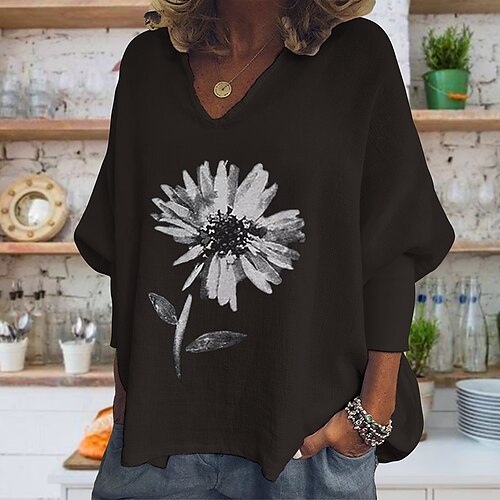 Women's T shirt Tee Floral Casual Holiday Weekend Floral Painting T shirt Tee Long Sleeve Print V Neck Basic Black S / 3D Print
Women's T shirt Tee Floral Casual Holiday Weekend Floral Painting T shirt Tee Long Sleeve Print V Neck Basic Black S / 3D Print