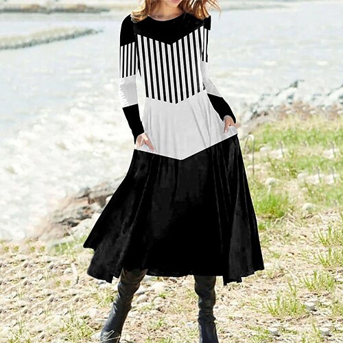 Women's Casual Dress A Line Dress Midi Dress Black Blue Long Sleeve Striped Geometric Pocket Print Fall Winter Round Neck Casual Vacation 2022 S M L XL XXL 3XL
Women's Casual Dress A Line Dress Midi Dress Black Blue Long Sleeve Striped Geometric Pocket Print Fall Winter Round Neck Casual Vacation 2022 S M L XL XXL 3XL