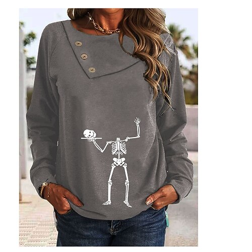 Women's T shirt Tee Skull Halloween Casual Weekend T shirt Tee Long Sleeve Button Print Round Neck Basic Black Gray Wine S
Women's T shirt Tee Skull Halloween Casual Weekend T shirt Tee Long Sleeve Button Print Round Neck Basic Black Gray Wine S