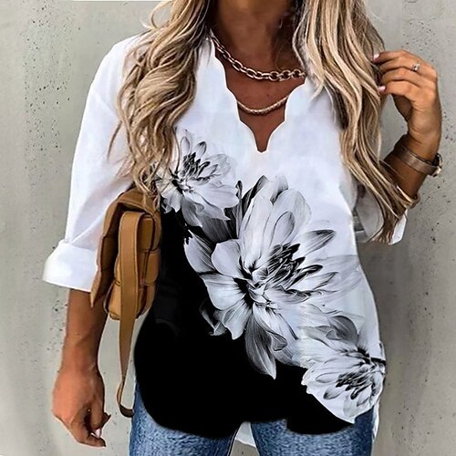 Women's Plus Size Tops Blouse Shirt Floral Color Gradient Print 3/4 Length Sleeve V Neck Basic Streetwear Daily Vacation Cotton Fall Spring White Black
Women's Plus Size Tops Blouse Shirt Floral Color Gradient Print 3/4 Length Sleeve V Neck Basic Streetwear Daily Vacation Cotton Fall Spring White Black