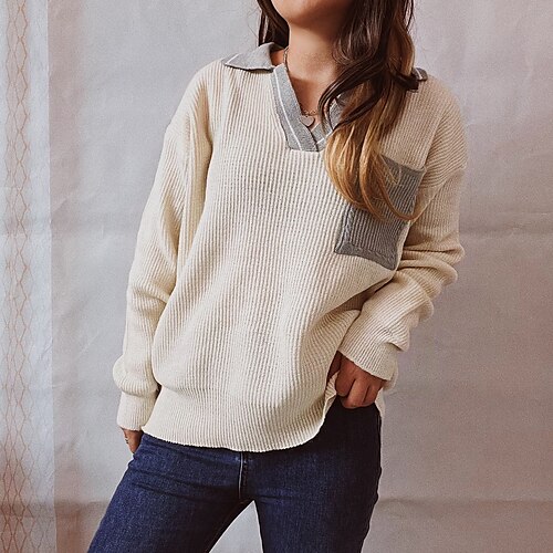 Women's Pullover Sweater Jumper Chunky Knit Tunic Pocket Solid Color Shirt Collar Stylish Casual Home Daily Fall Winter Gray Beige S M L / Long Sleeve / Loose
Women's Pullover Sweater Jumper Chunky Knit Tunic Pocket Solid Color Shirt Collar Stylish Casual Home Daily Fall Winter Gray Beige S M L / Long Sleeve / Loose