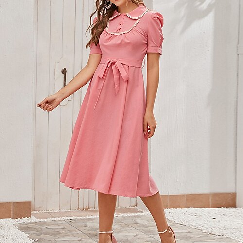 Women's Shirt Dress A Line Dress Midi Dress Pink Short Sleeve Pure Color Lace up Puff Sleeve Fall Spring Shirt Collar Stylish Fashion Modern 2022 S M L / Summer
Women's Shirt Dress A Line Dress Midi Dress Pink Short Sleeve Pure Color Lace up Puff Sleeve Fall Spring Shirt Collar Stylish Fashion Modern 2022 S M L / Summer