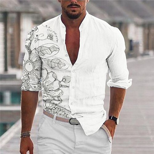 Men's Shirt Floral Stand Collar White Long Sleeve 3D Print Outdoor Casual Button-Down Print Tops Fashion Designer Casual Comfortable / Sports
Men's Shirt Floral Stand Collar White Long Sleeve 3D Print Outdoor Casual Button-Down Print Tops Fashion Designer Casual Comfortable / Sports