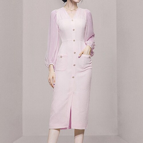 Women's Sheath Dress Modern Dress Midi Dress Pink Long Sleeve Pure Color Pocket Button Fall Winter V Neck Elegant Modern Mature 2022 S M L XL
Women's Sheath Dress Modern Dress Midi Dress Pink Long Sleeve Pure Color Pocket Button Fall Winter V Neck Elegant Modern Mature 2022 S M L XL